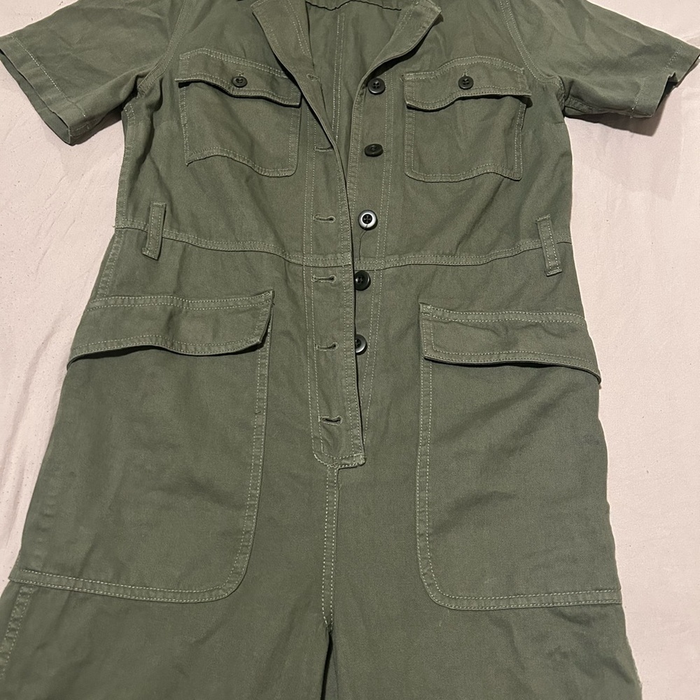 Madewell Olive Green Short-Sleeve Utility Jumpsuit